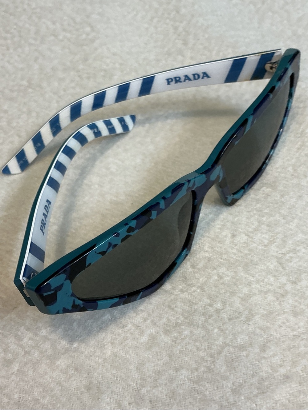 Prada Blue Camouflage Cat-Eye Sunglasses with Striped Arms - Picture 2 of 3
